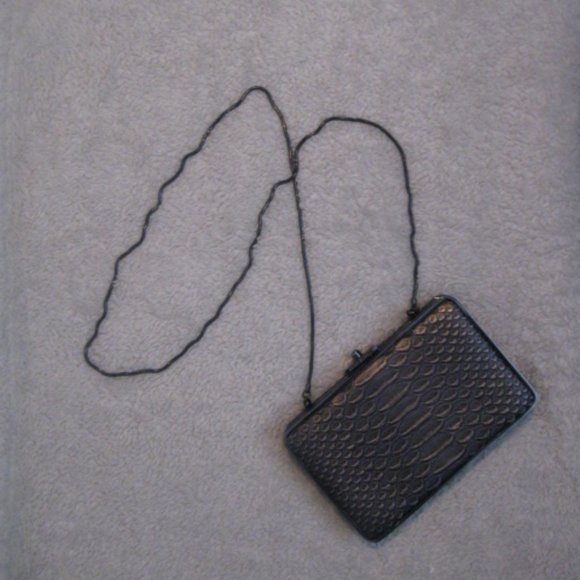 Henri Bendel Gray & Metallic Leather Rectangle Python Party Starter Bag - Picture 1 of 9